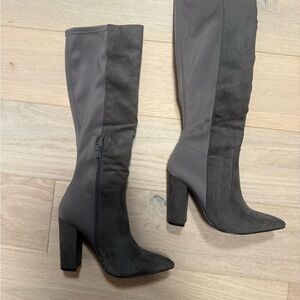Grey tall heeled boots
